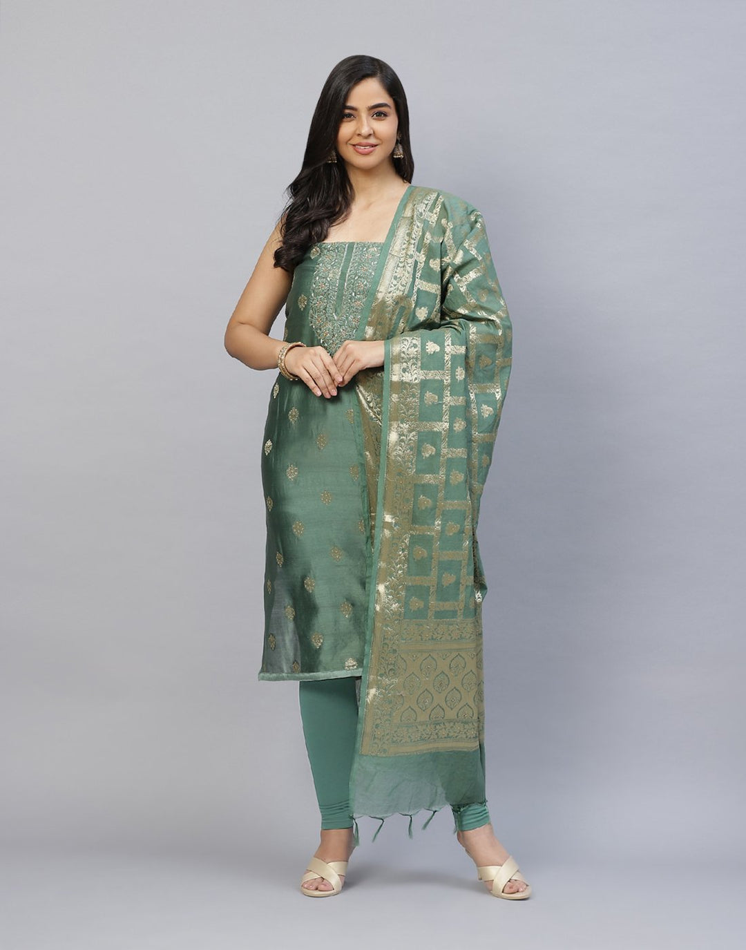 Printed Cotton Suit Piece With Embroidered Yoke Detail