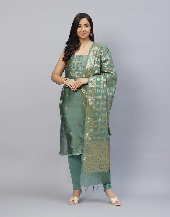 Printed Cotton Suit Piece With Embroidered Yoke Detail