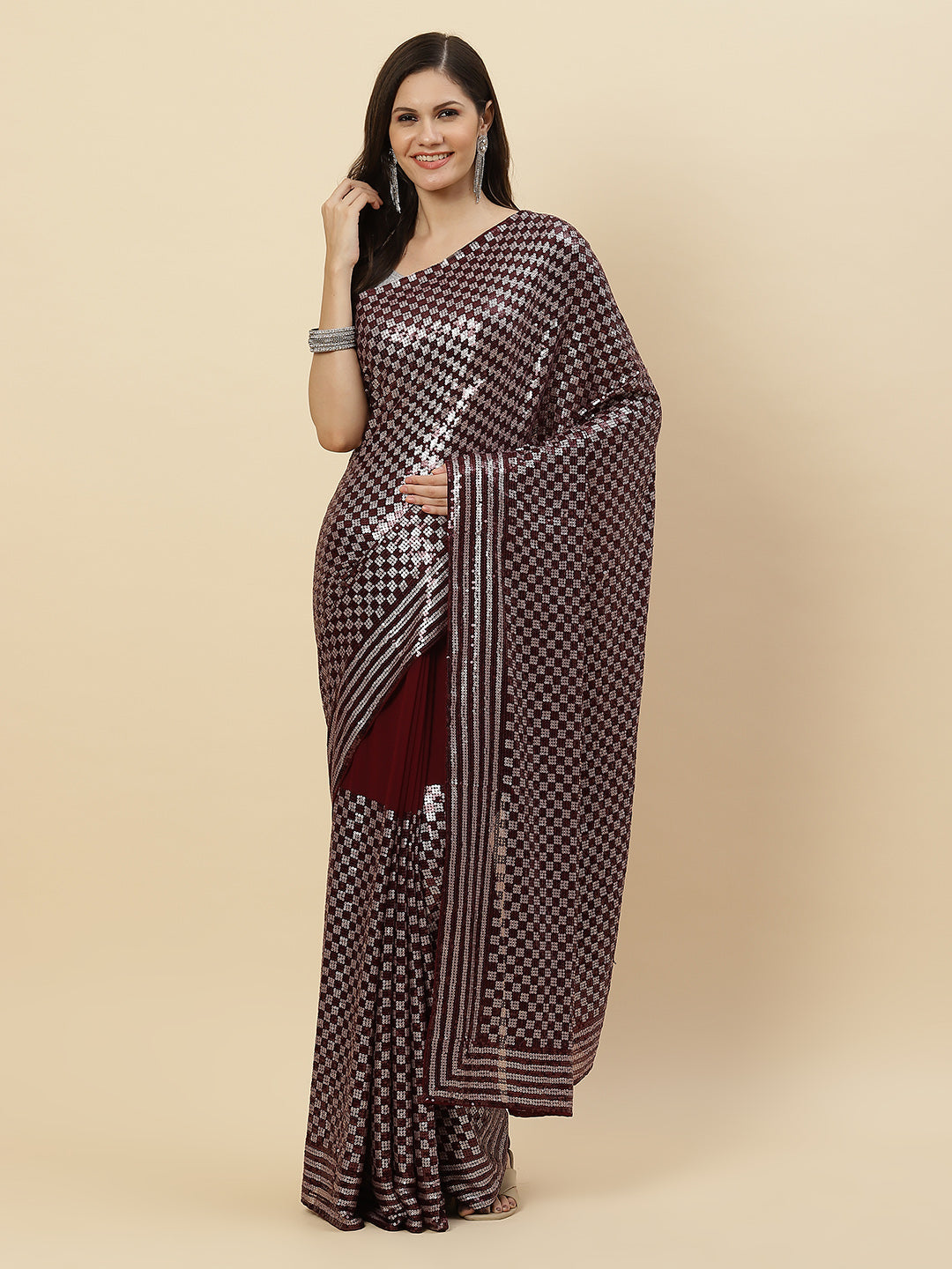 Sequin Embroidered Georgette Saree