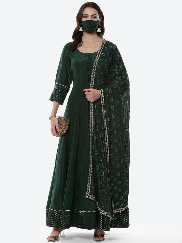 Embroidered Handloom Dupion Anarkali Stitched Salwar Kameez With Sequence Chiffon Dupatta