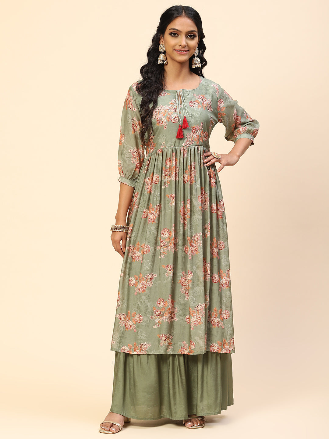 Floral Printed Muslin Kurta With Sharara
