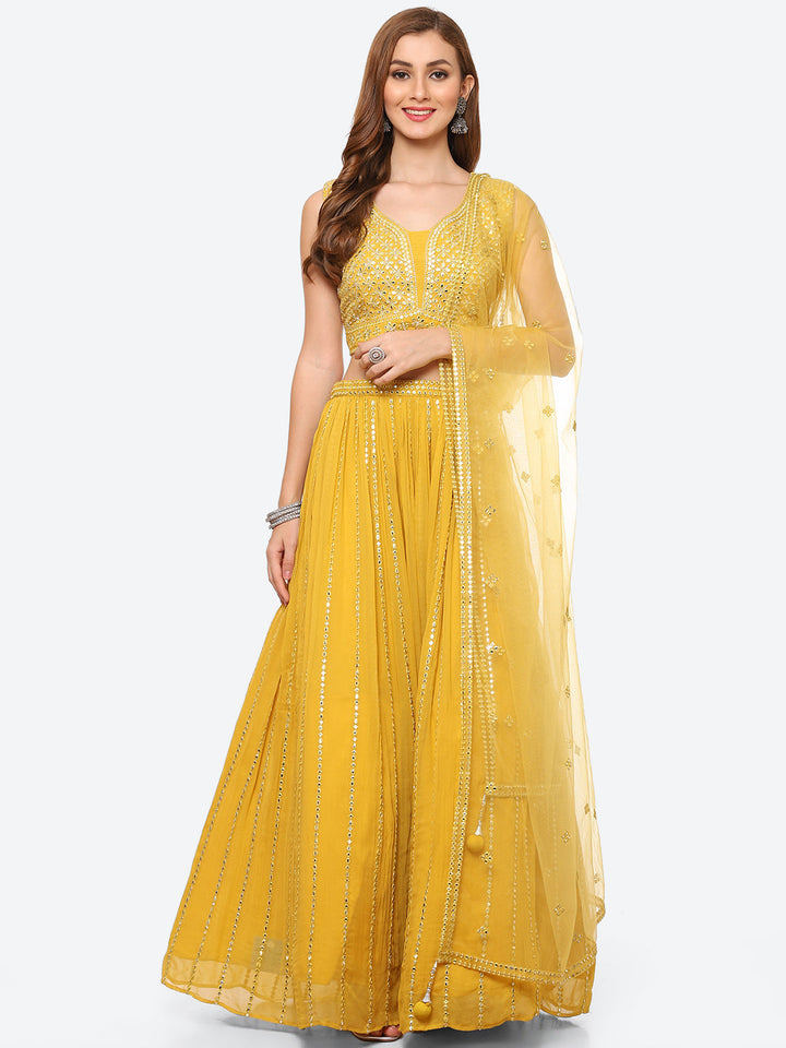 Mirror Work Georgette Choli With Laacha &amp; Net Dupatta