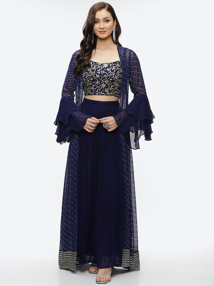 Bandhani Printed Georgette Choli With Jacket &amp; Palazzo