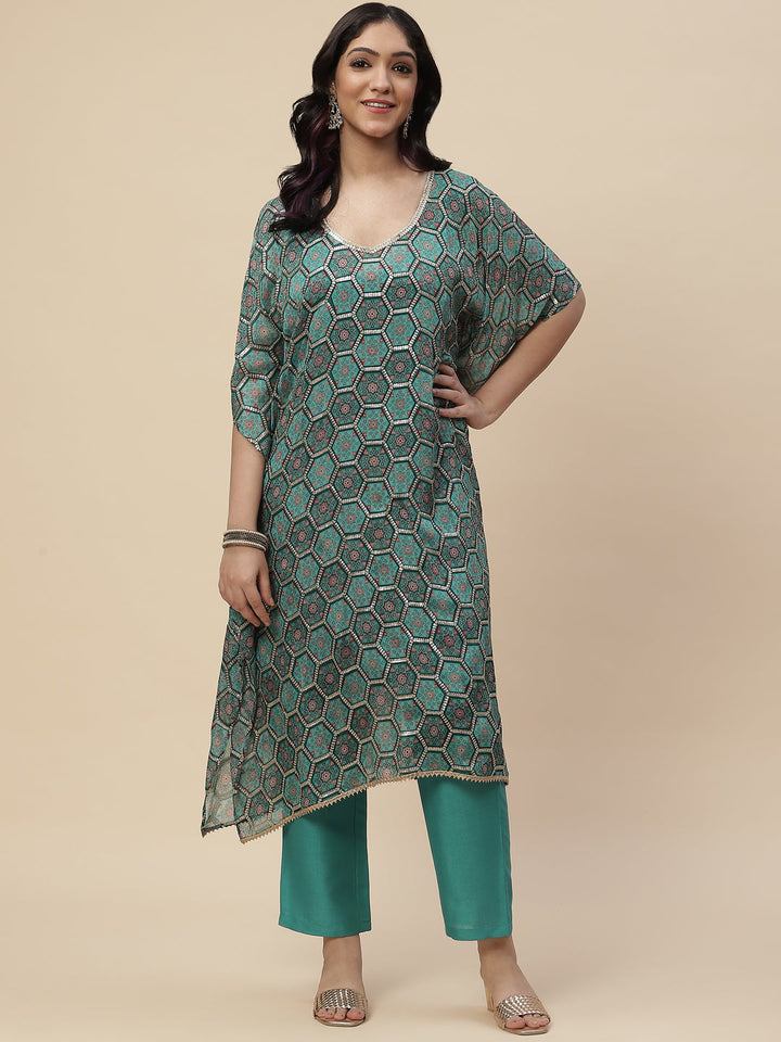 Sequin Embroidered Georgette Kurta With Pants