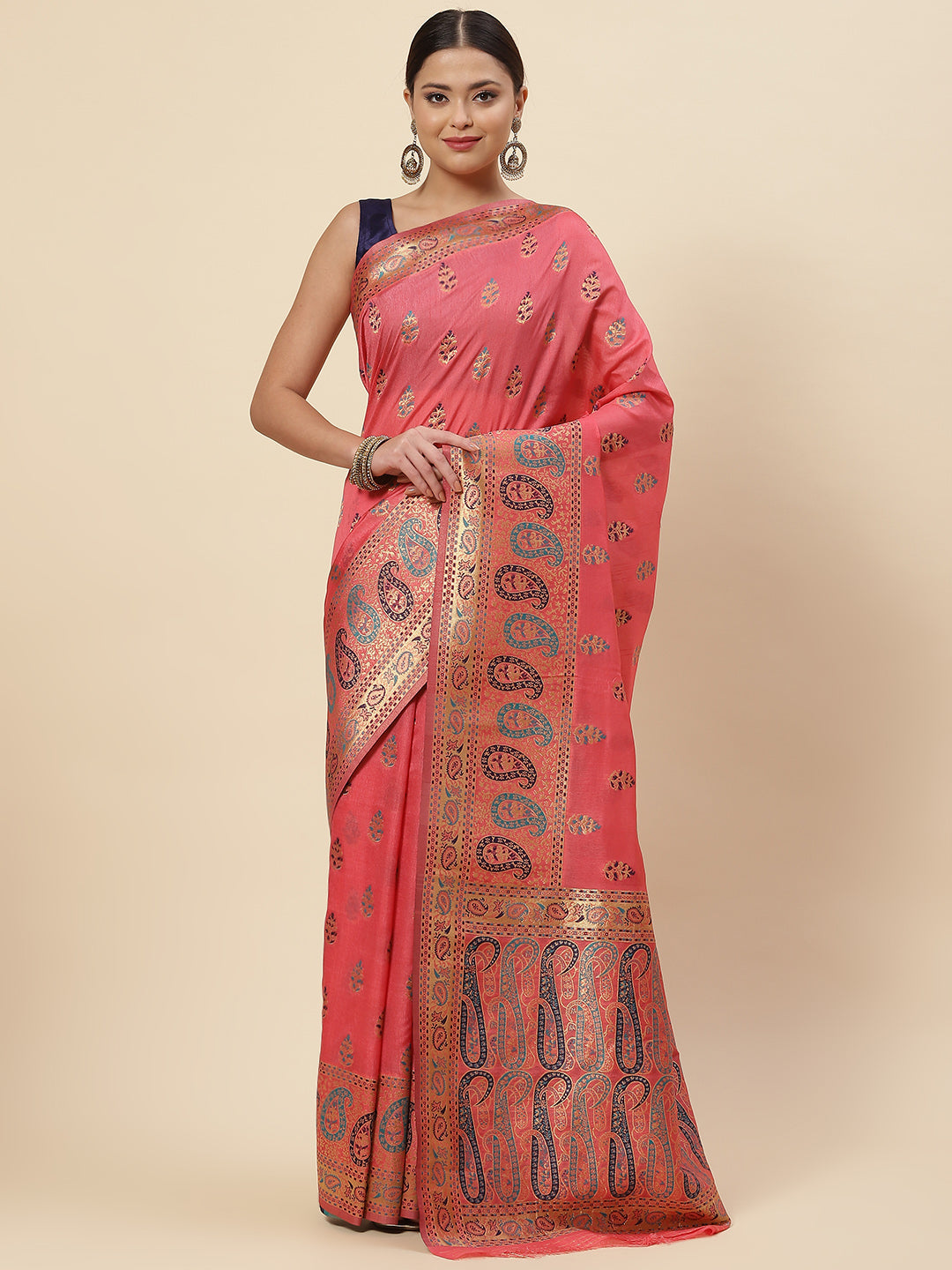Zari Border Booti Handloom Woven Saree