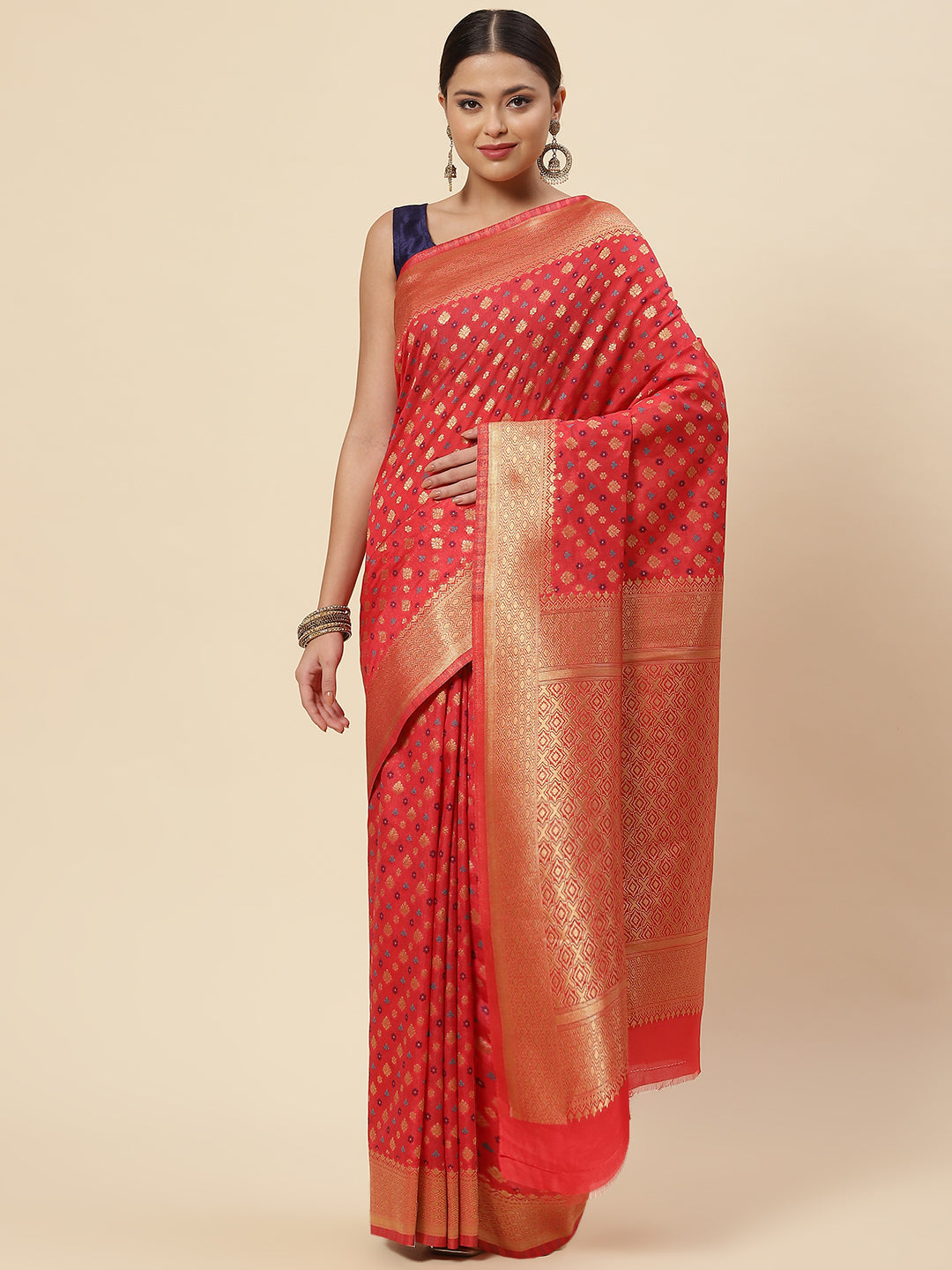 Zari Border Booti Handloom Woven Saree
