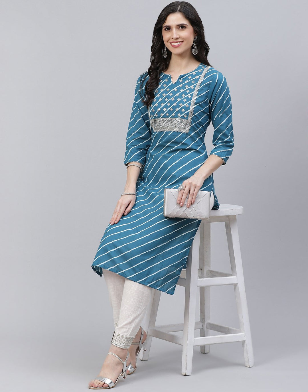 Embroidered Yoke Cotton Printed Kurti Pant Set