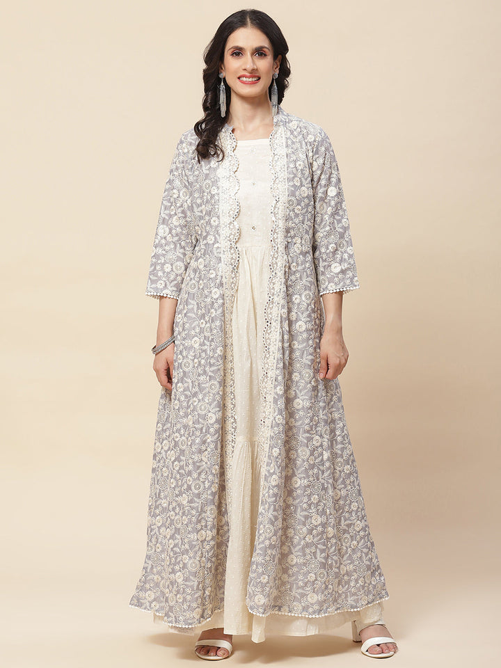 Embroidered Cotton Gown With Jacket
