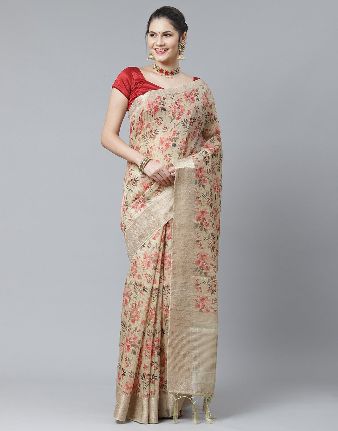 Floral Cotton Printed Saree