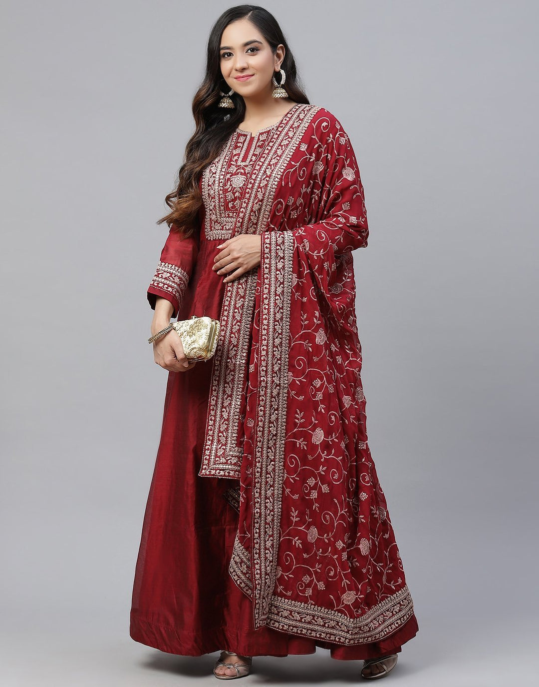 Embroidered Cotton Chanderi Salwar Kameez Stitched Suit With Georgette Dupatta