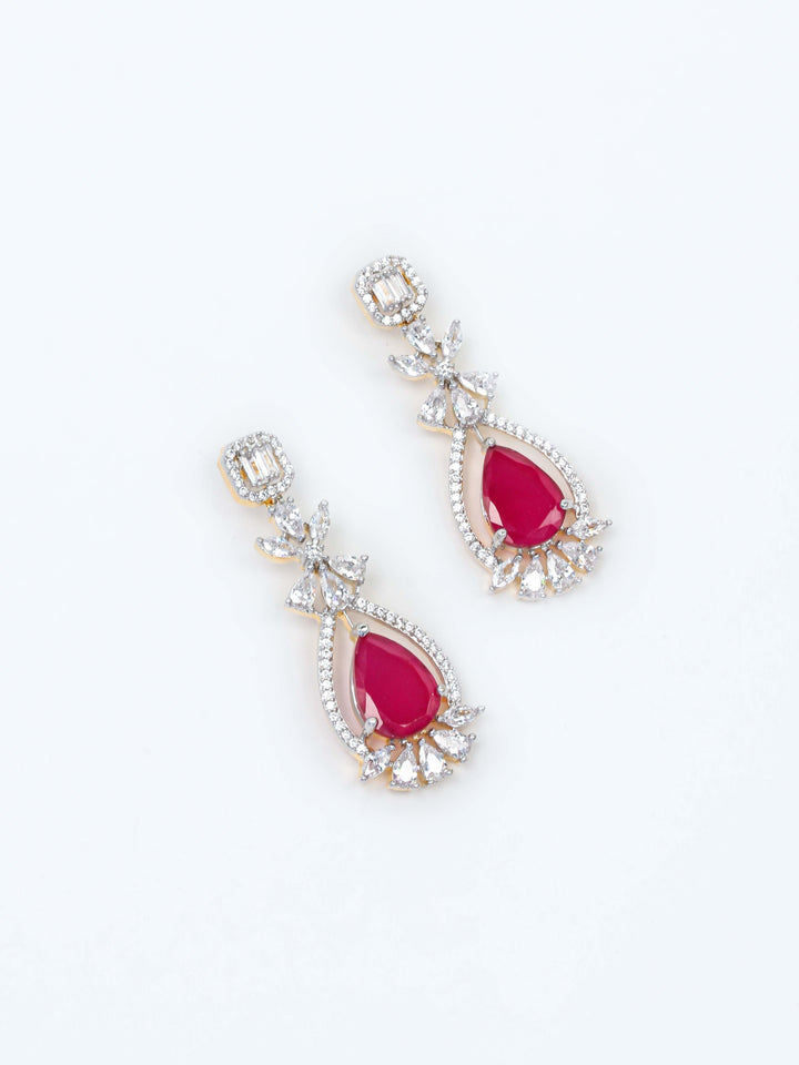 Silver &amp; Maroon AD Drop Earrings