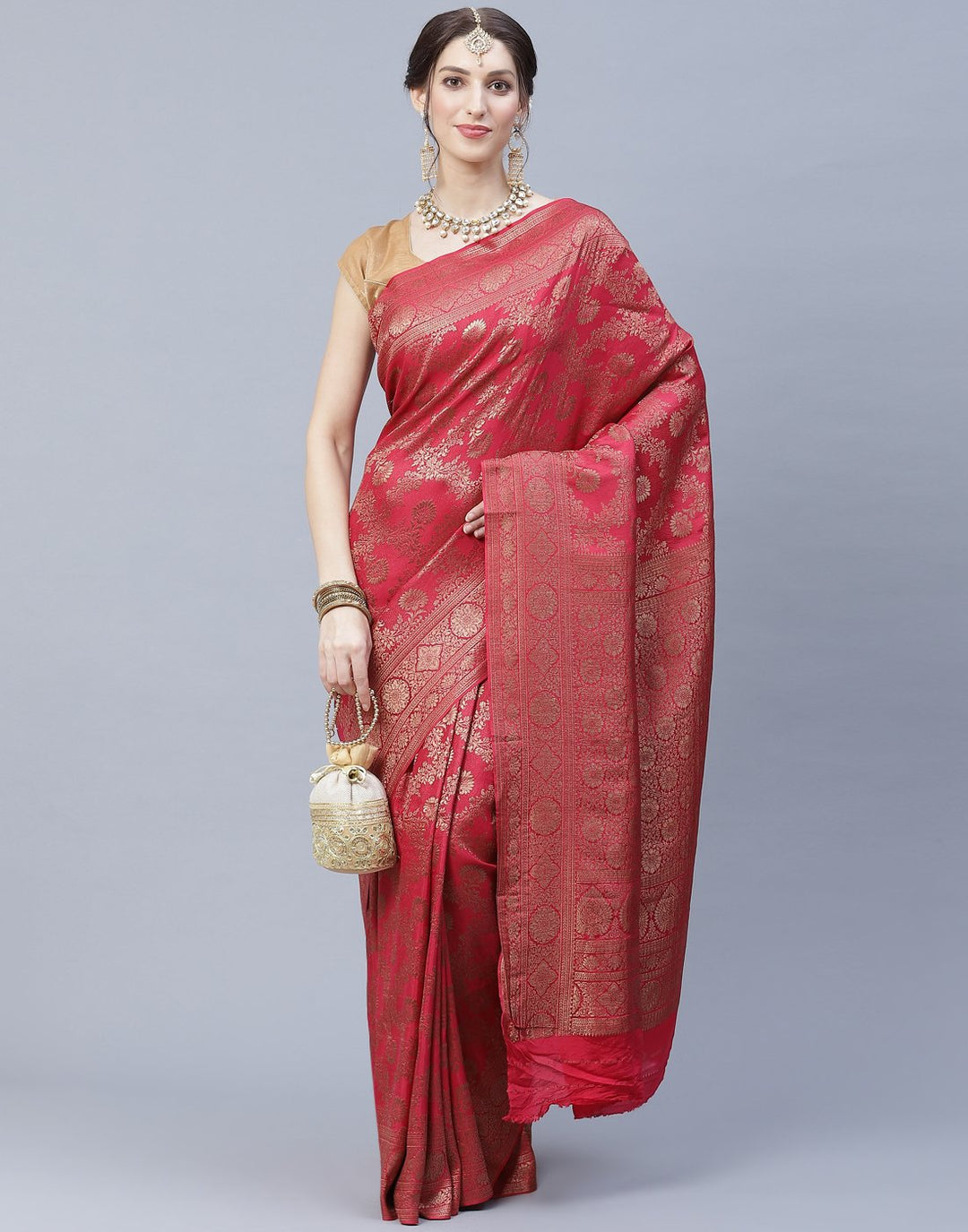 Elegant Crepe Saree With Beautiful Zari Jaal Weaves