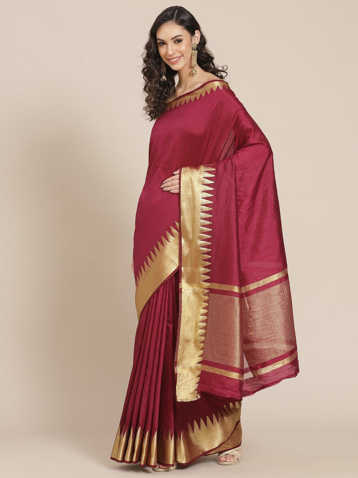 Plain Art Handloom Saree with  Temple Border