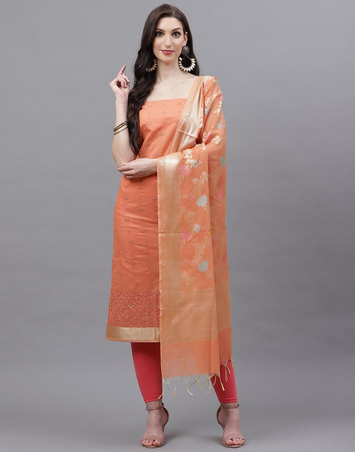 Chanderi Embroidered Suit Piece with Banarasi Dupatta