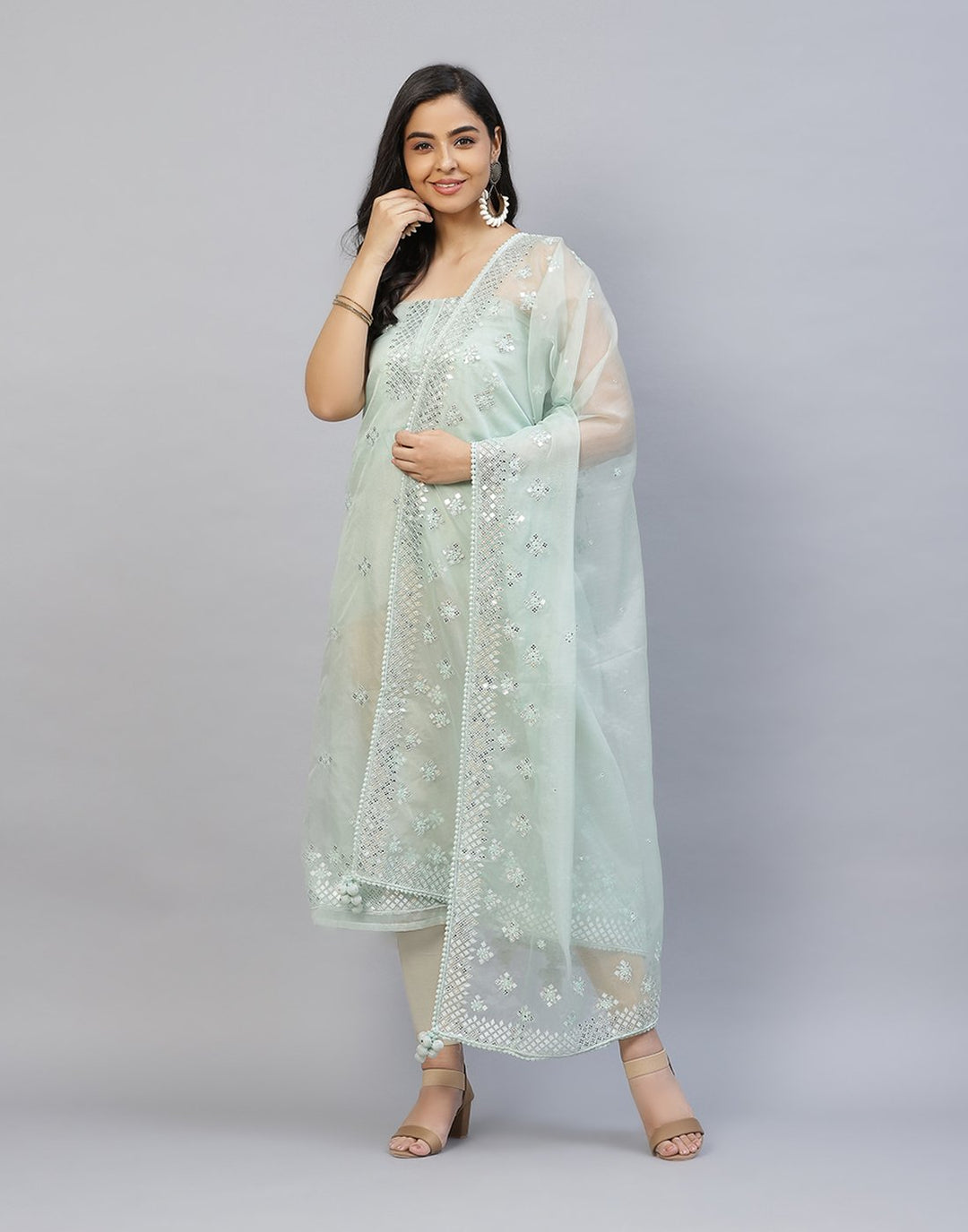 Embroidered Organza Kora Suit Piece