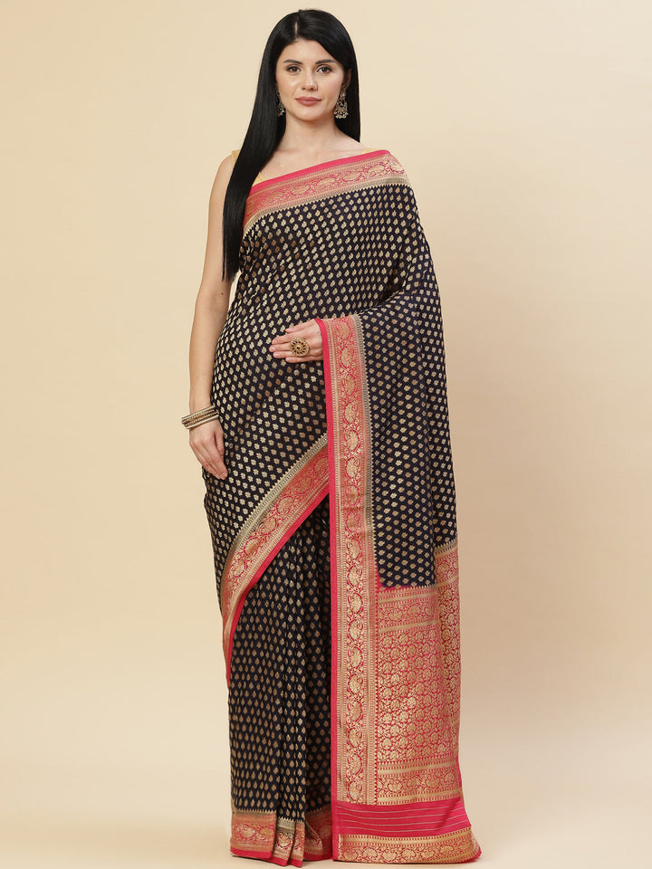 Zari Booti Crepe Plain Saree