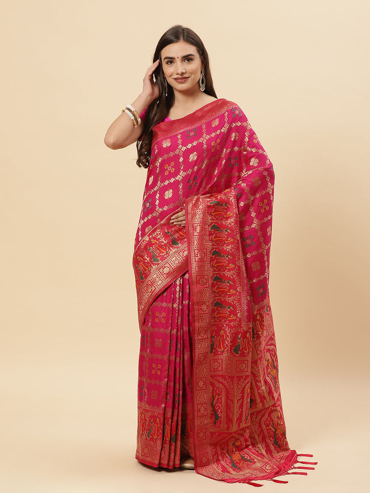 Bandhez Art Handloom Saree With Zari Jaal Border
