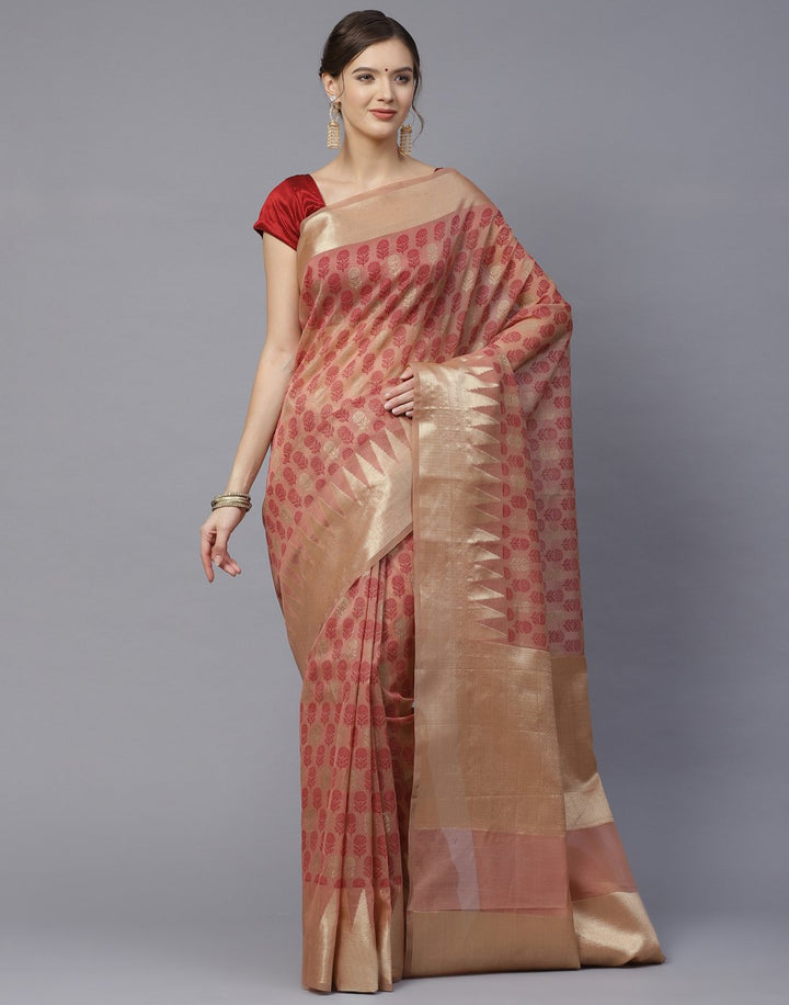 Cotton Printed Super Net Saree with Temple Border