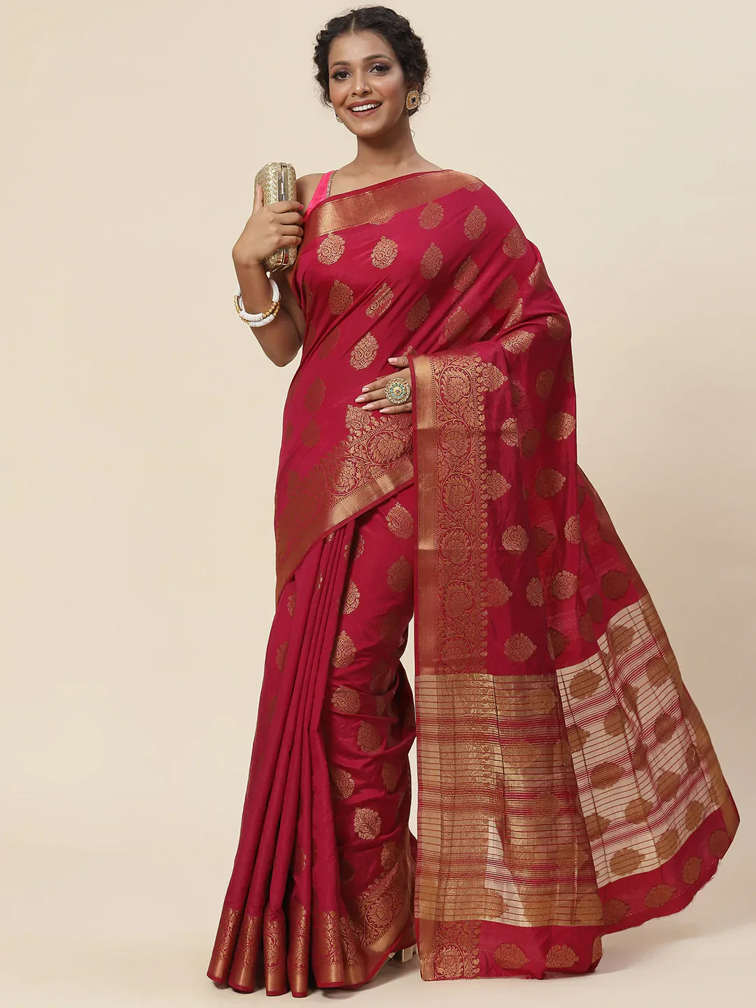 Zari Border Booti Handloom Woven Saree