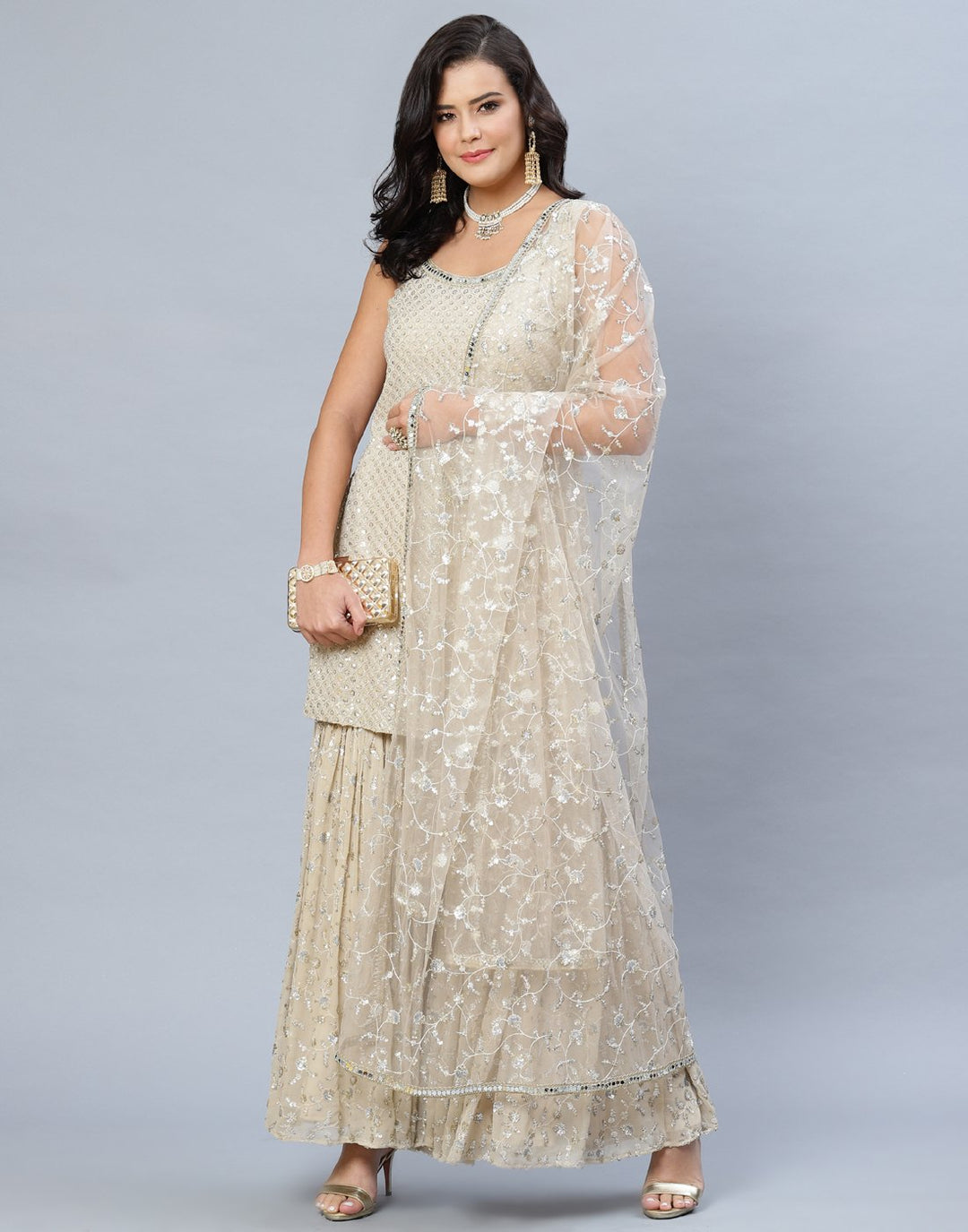 Beige Georgette Salwar Kameez Stitched Suit
