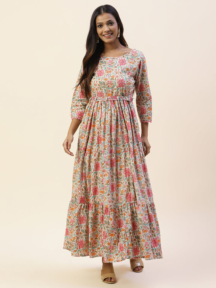 Printed &amp; Yoke Embroidered Cotton Kurta