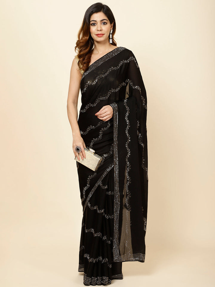 Stone Embroidered Chiffon Saree