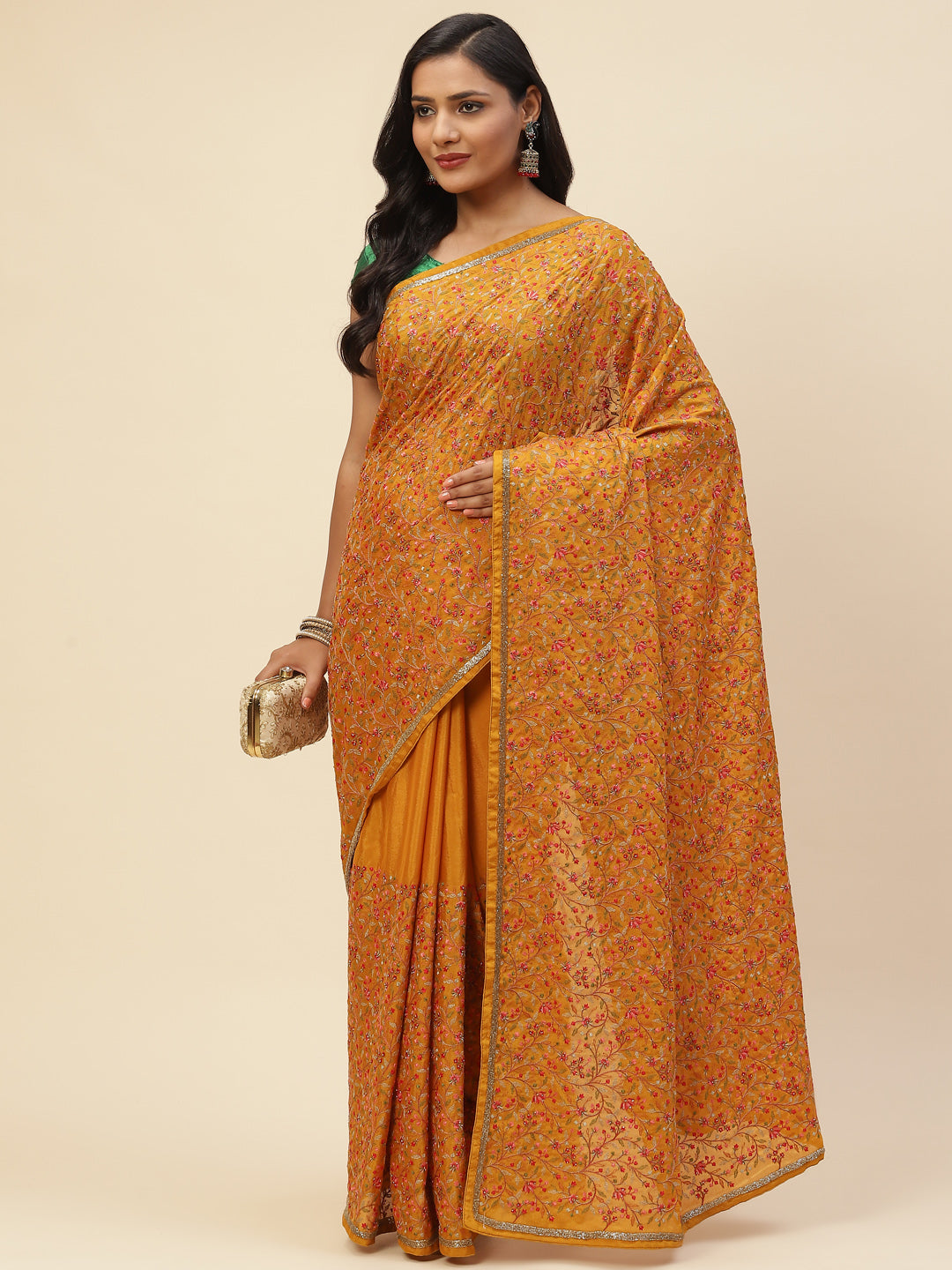 Resham Zaal Embroidered Crepe Saree