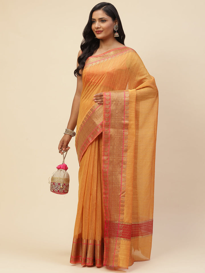 Plain Zari Border Cotton Woven Saree