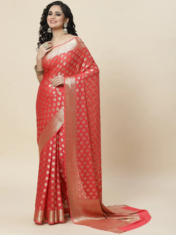 Zari Booti Chiffon Plain Saree