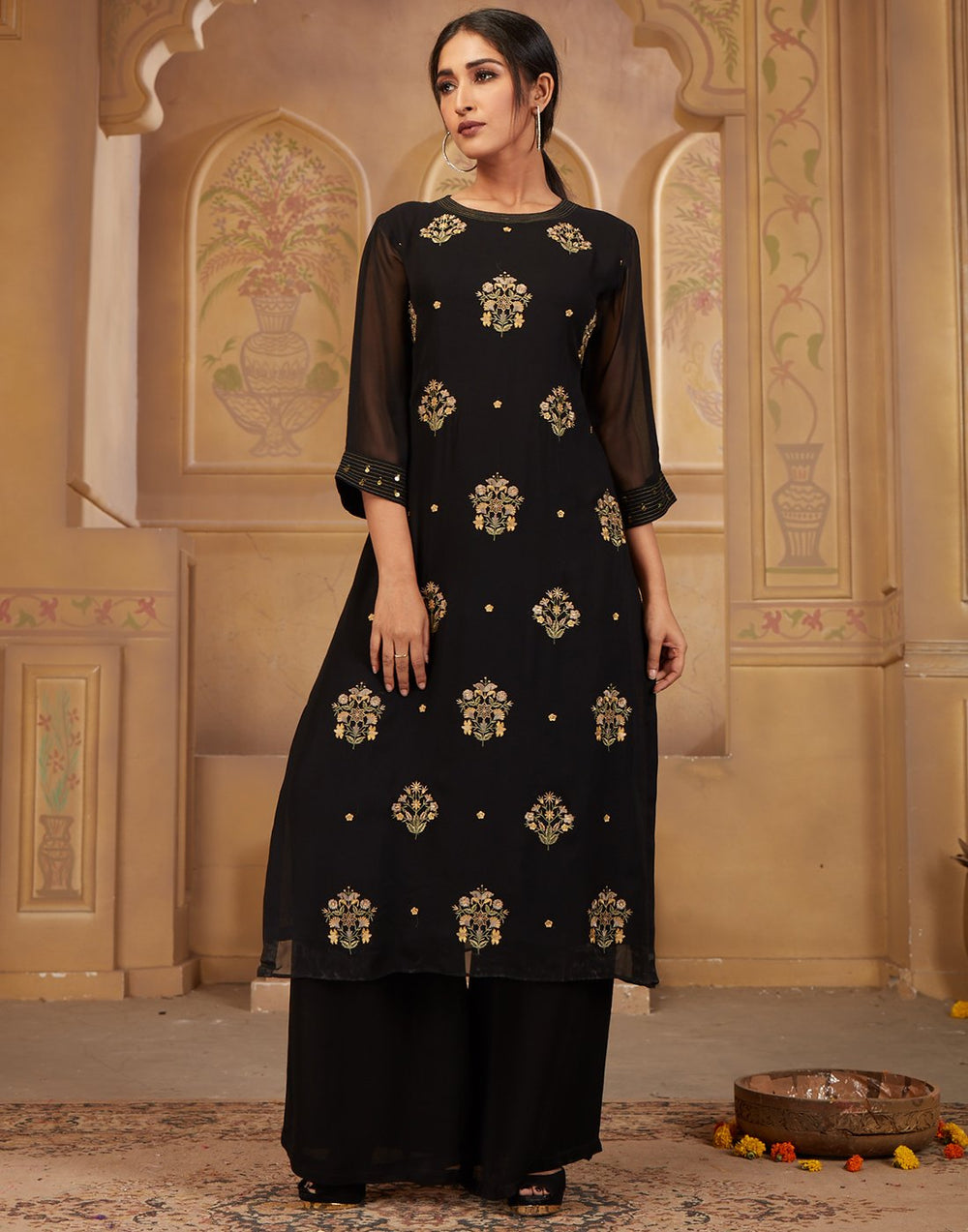 MBZ Meena Bazaar-Black Georgette Kurti