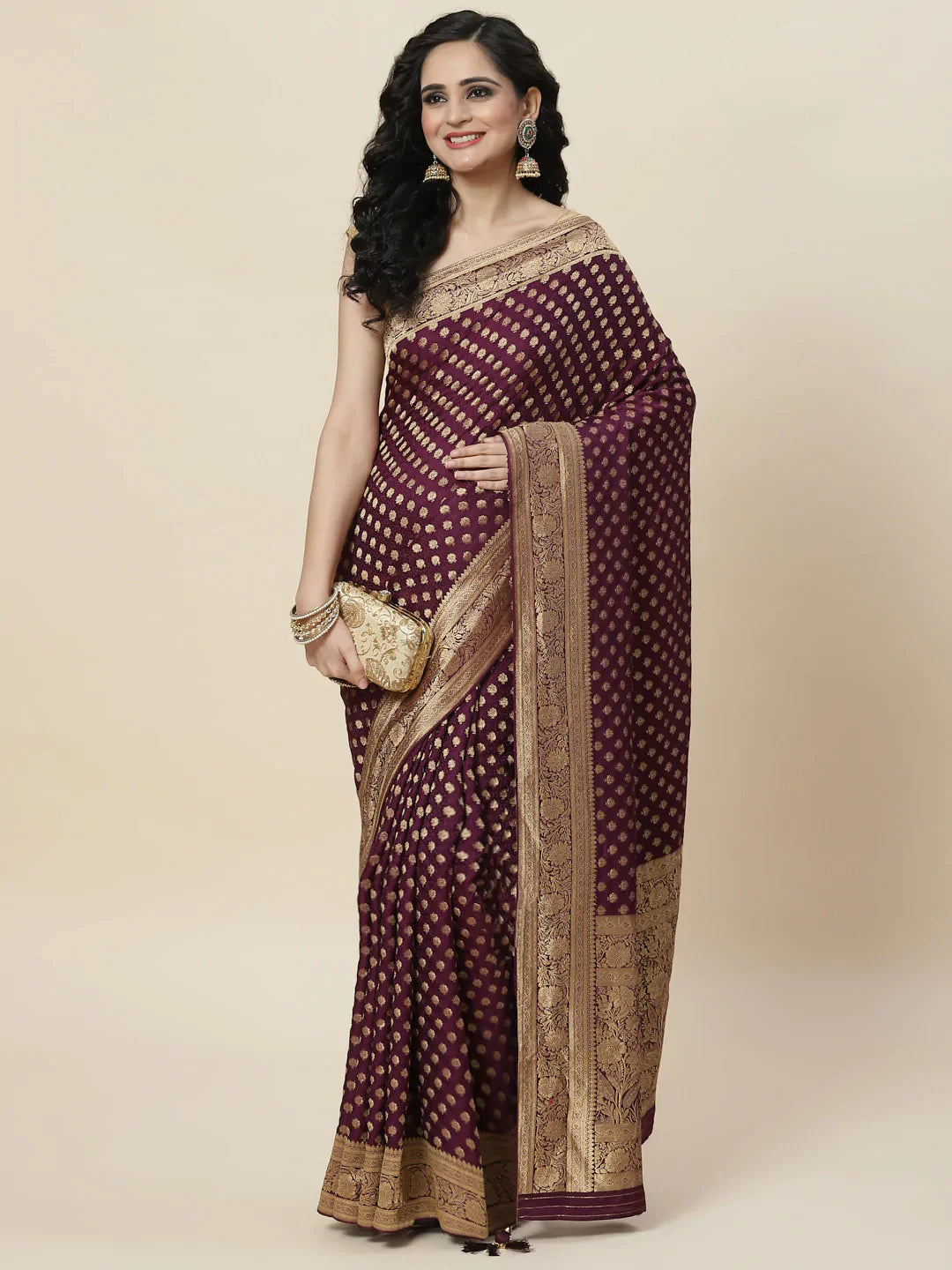 Zari Booti Satin Woven Saree