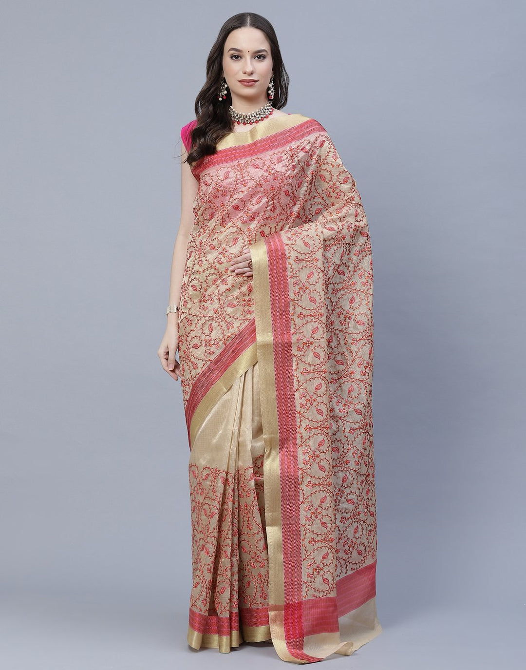 Cotton Tissue Embroidery Saree