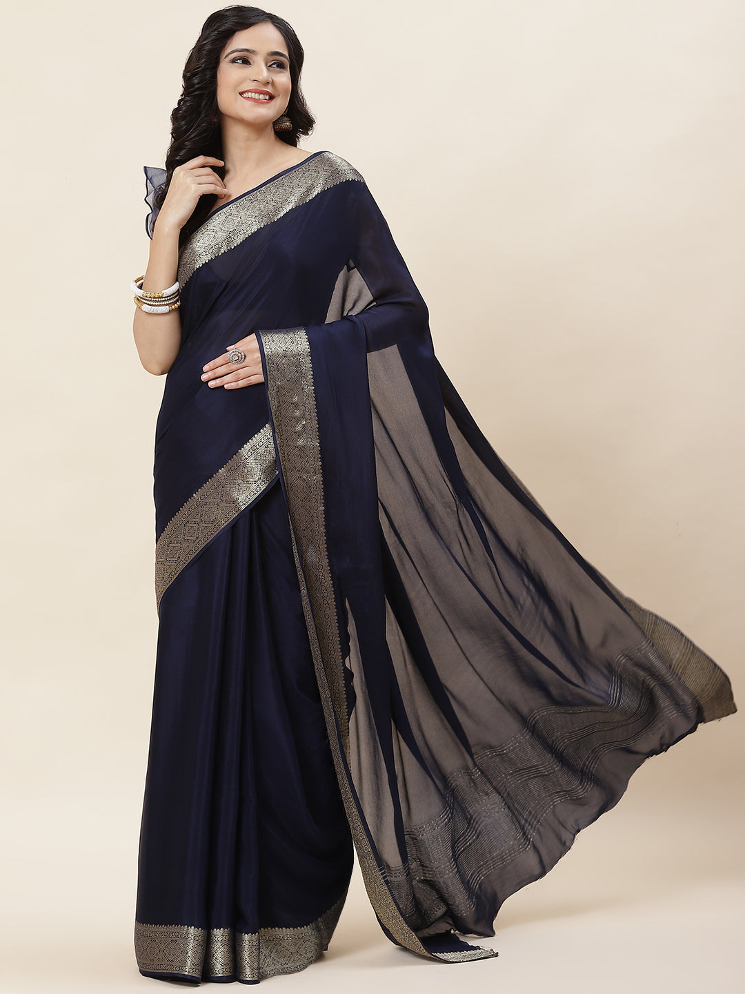 Zari Border Plain Crepe Saree