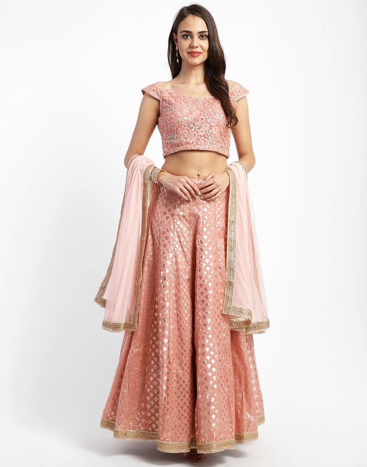 MBZ Meena Bazaar-Pink Cotton Chanderi Laacha