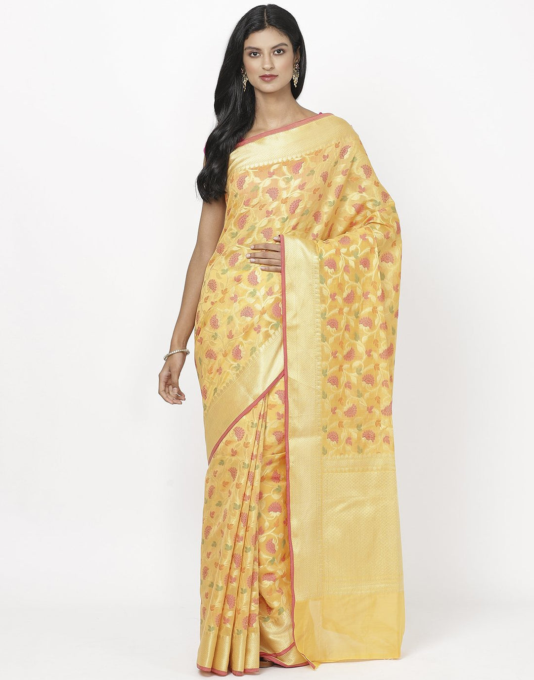MBZ Meena Bazaar-Orange Cotton Woven Saree