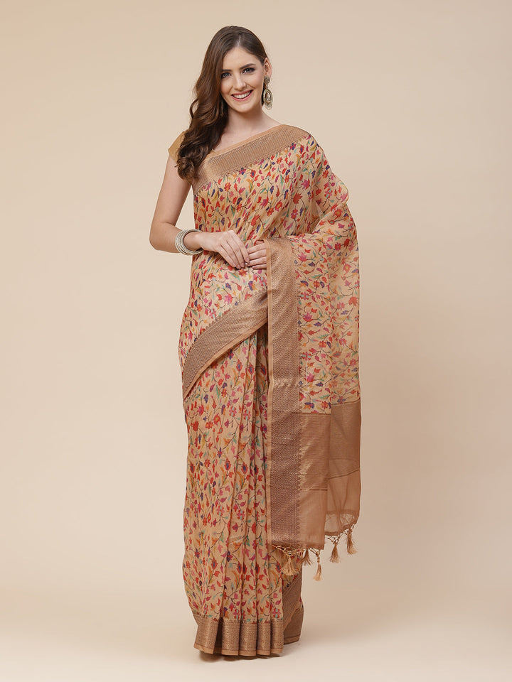 Printed Banarasi Border Pallu Cotton Saree