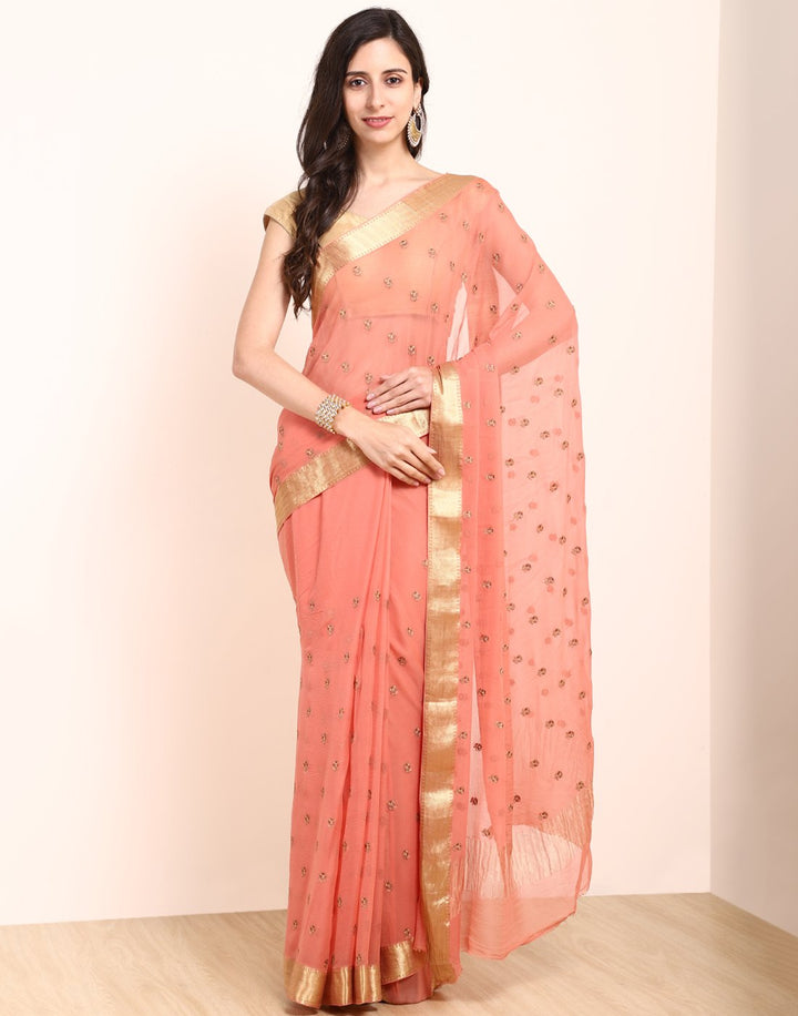 MBZ Meena Bazaar-Yellow Chiffon Saree