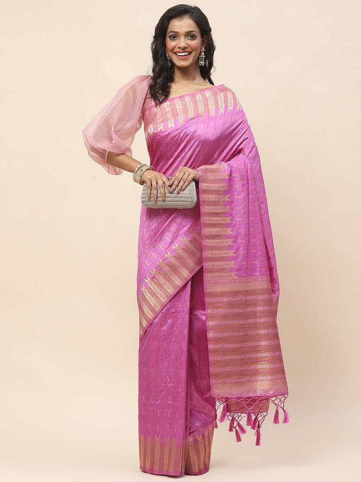 Zari Border Booti Woven Handloom Saree