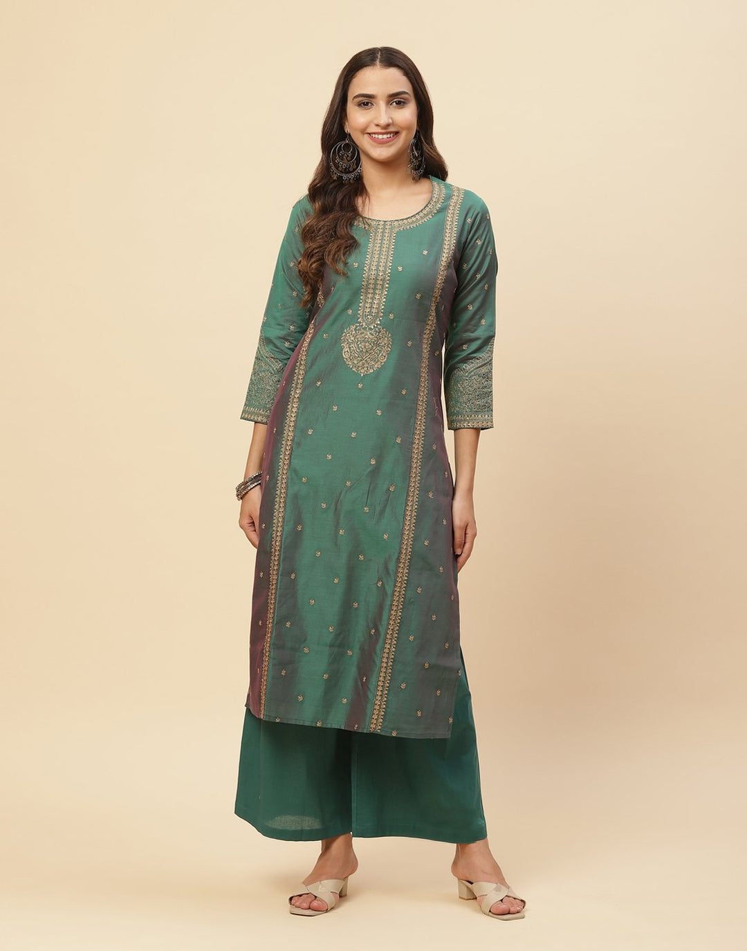 Embroidered Chanderi Kurti With Palazzo