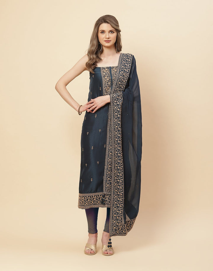Ghera Embroidered Art Handloom Dupion Suit Piece With Chanderi Banarasi Dupatta