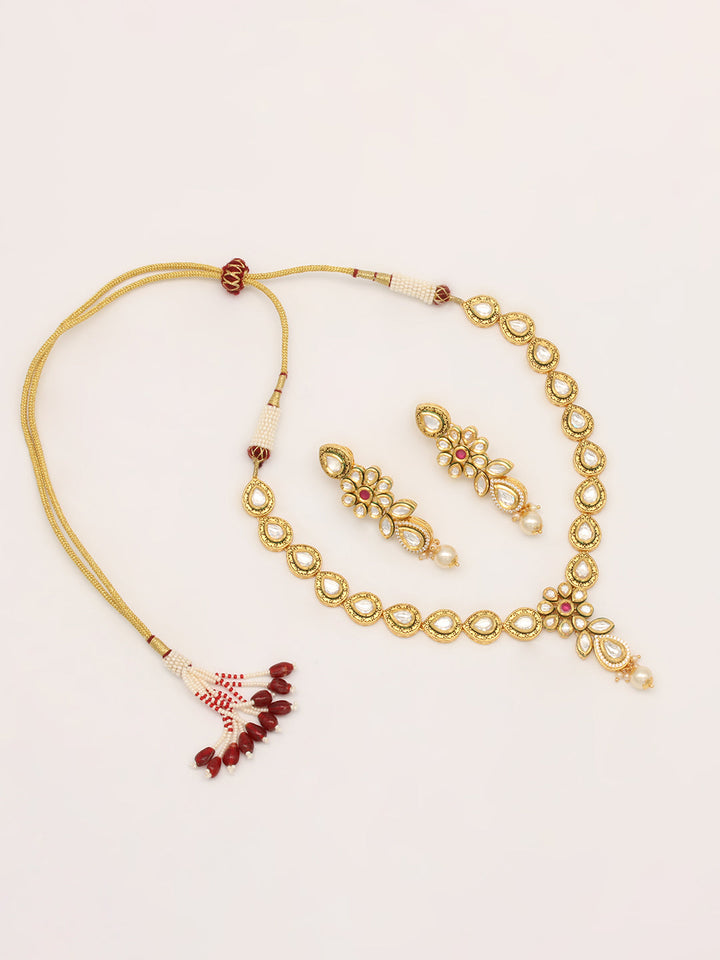 Gold Plated Kundan Necklace With Earrings