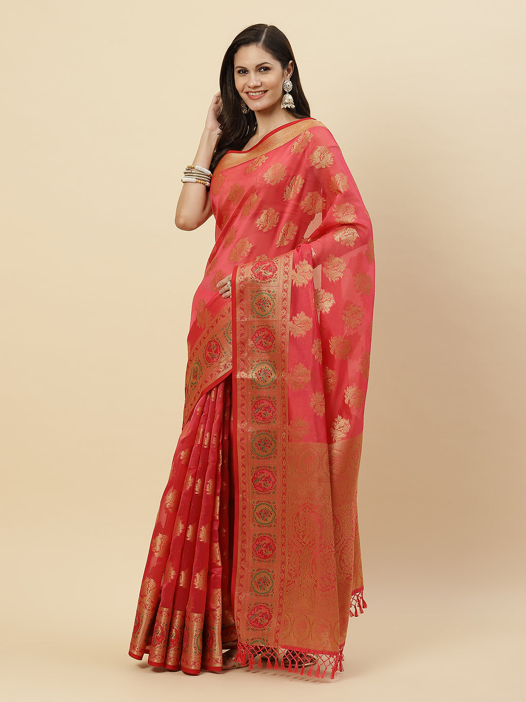 Zari Border Booti Cotton Woven Saree