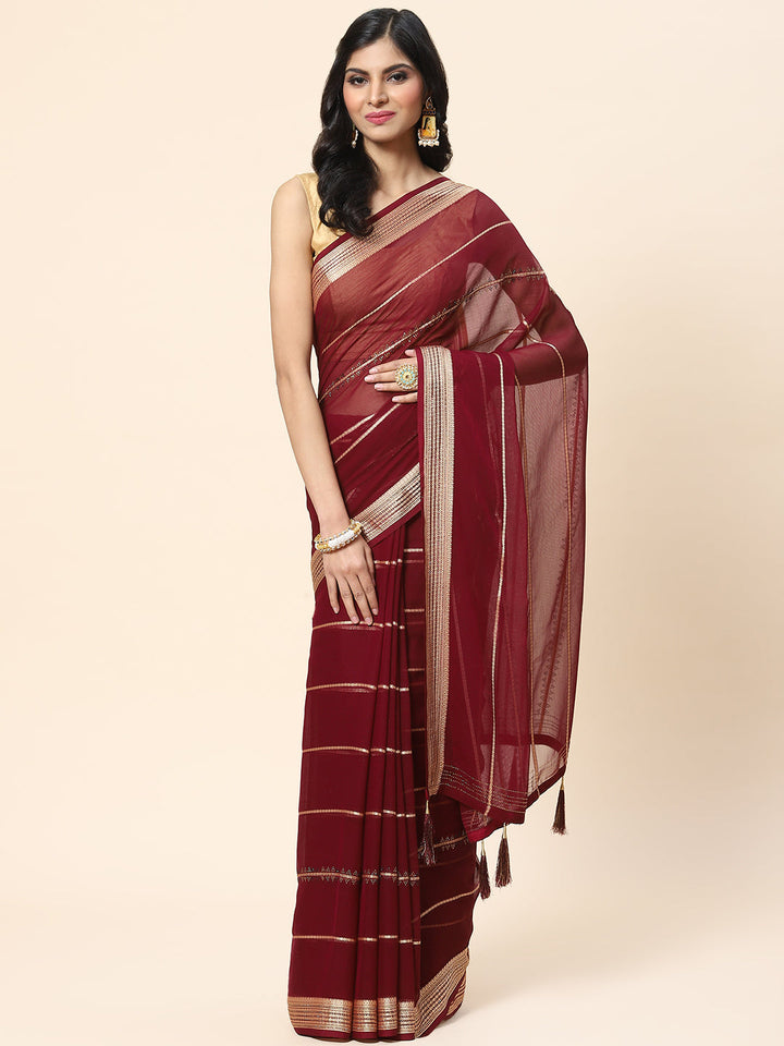 Stone Work Chiffon Plain Saree