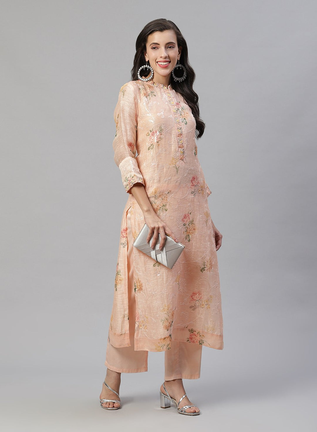 Printed Chanderi Kurti With Pant