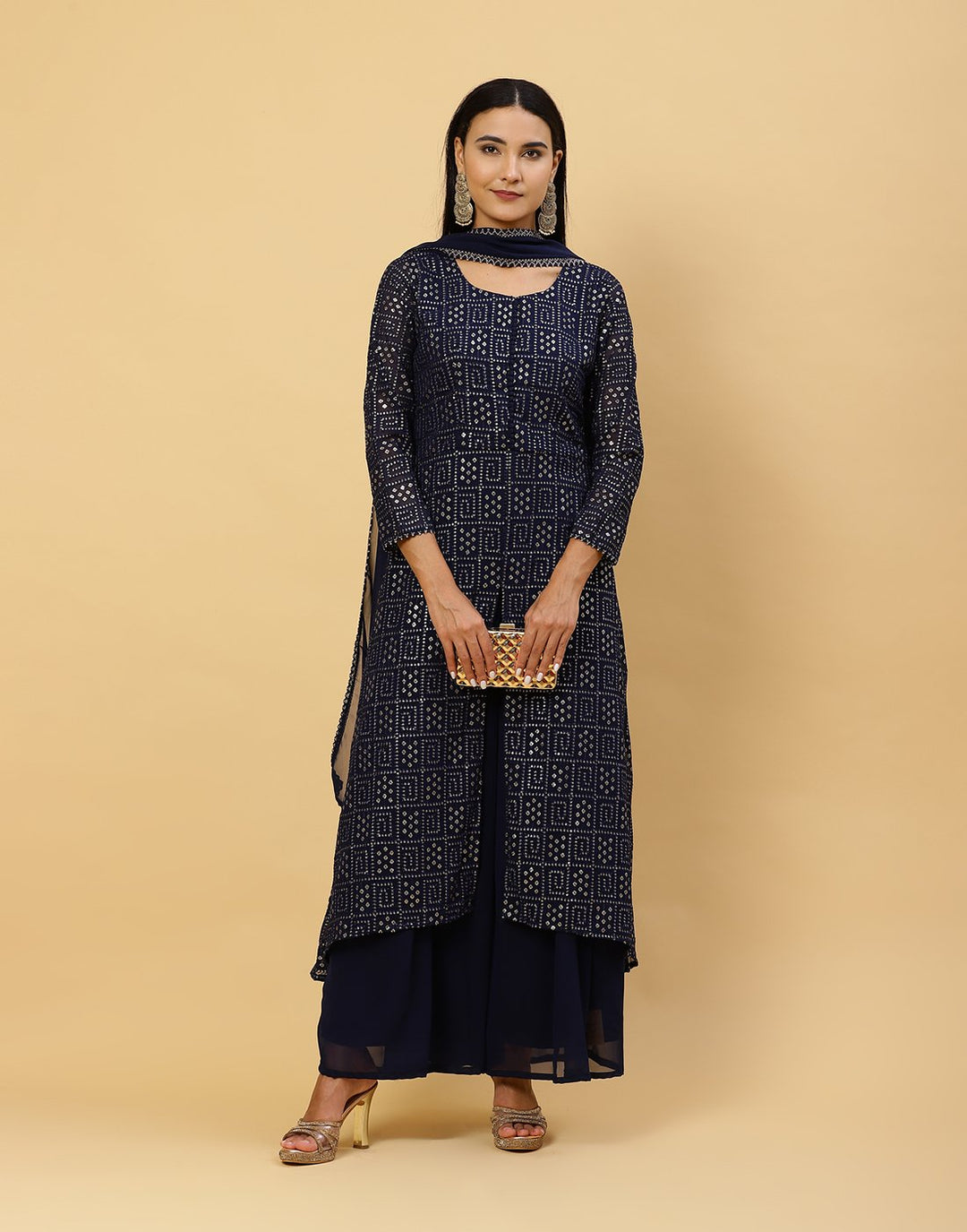 Sequence Embroidered Art Georgette Salwar Kameez Stitched Suit With Georgette Dupatta