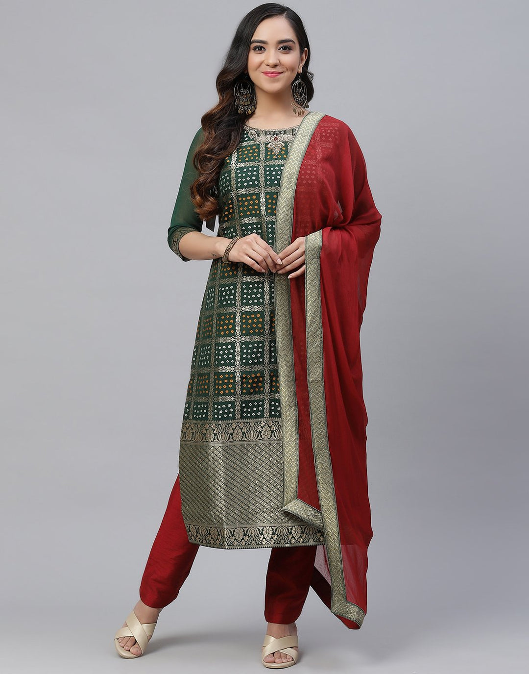Rani Banarasi Brocade Straight Salwar Kameez Stitched Suit