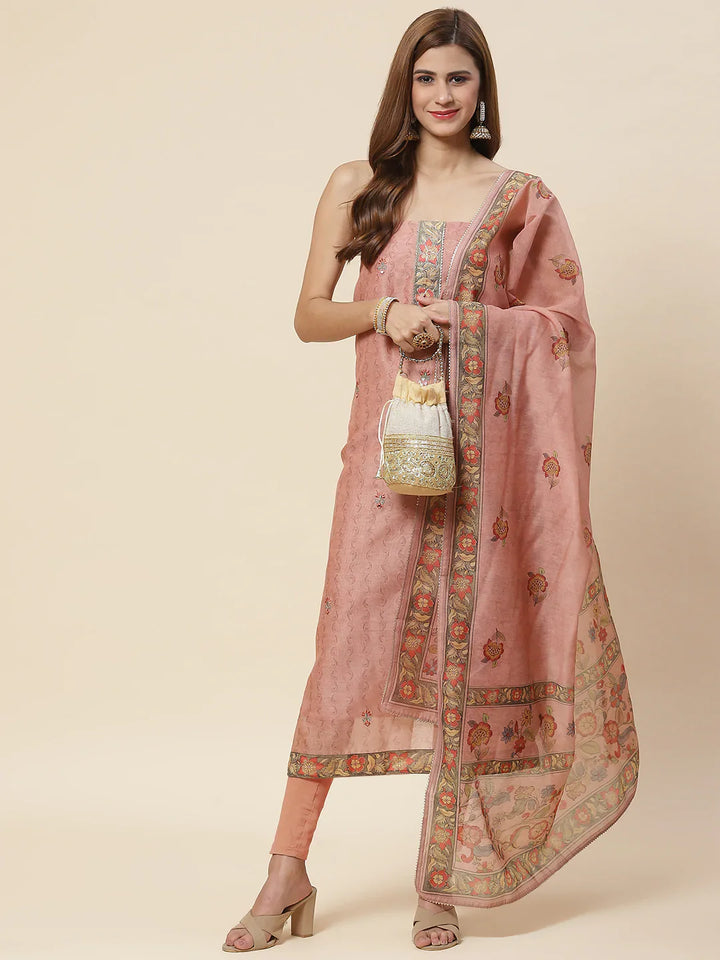 Printed Chanderi Unstitched Suit Piece With Dupatta