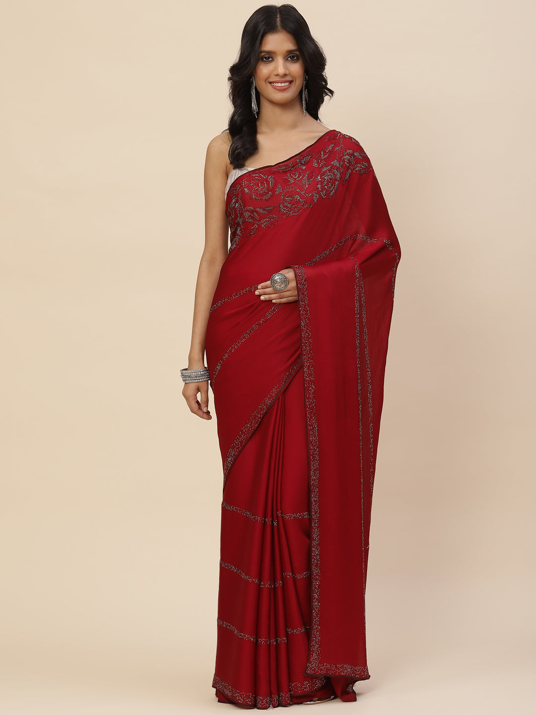 Stone Embroidered Chiffon Saree