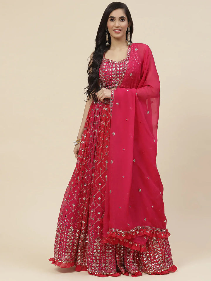 Resham Mirror Booti Georgette Choli With Lehenga &amp; Dupatta