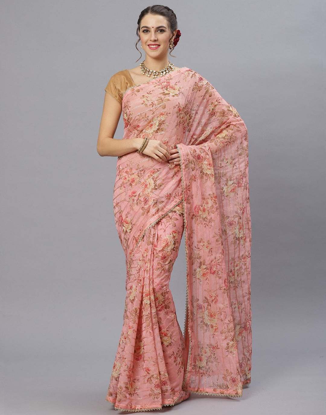 Floral Print Kora Saree